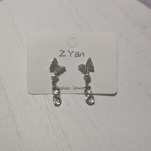 Silver Butterfly Drop Earrings